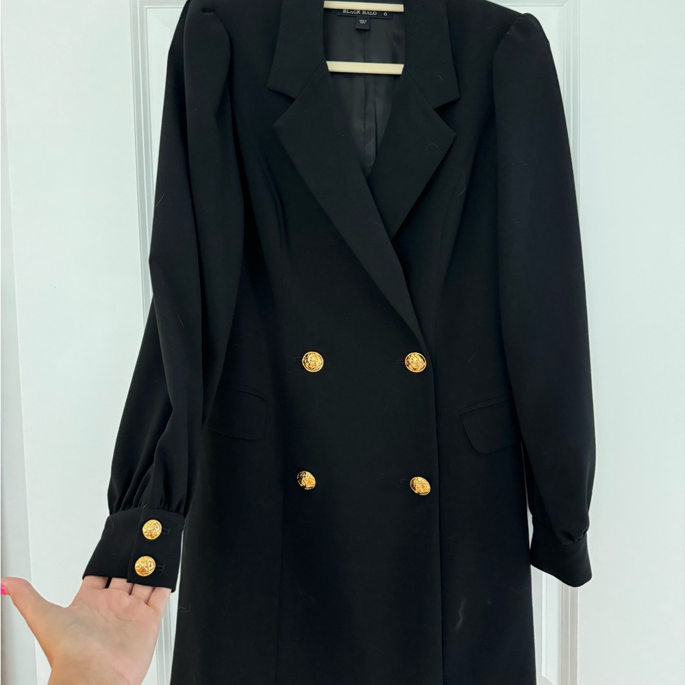 Black Halo Blazer Dress with Gold Buttons